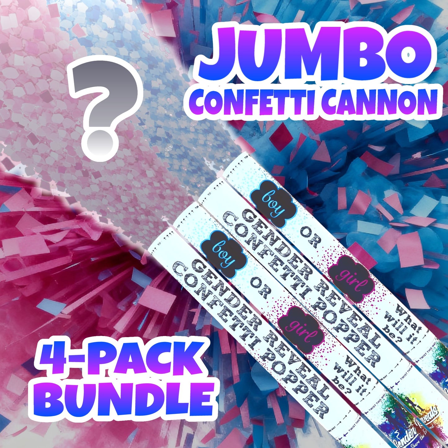 Gender Reveal Jumbo Confetti Cannon Bundle