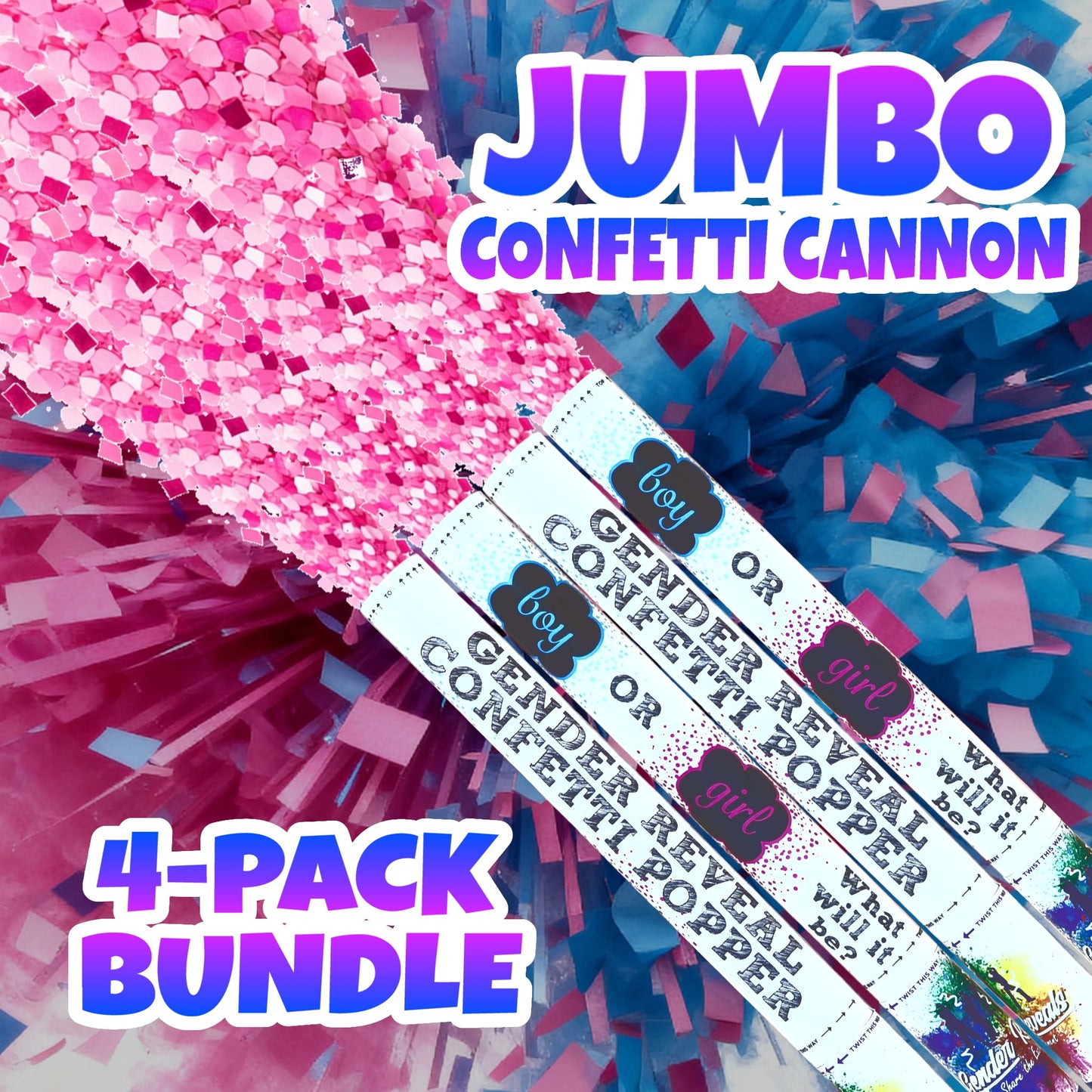 Gender Reveal Jumbo Confetti Cannon Bundle