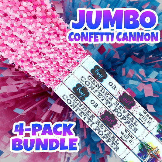 Gender Reveal Jumbo Confetti Cannon Bundle