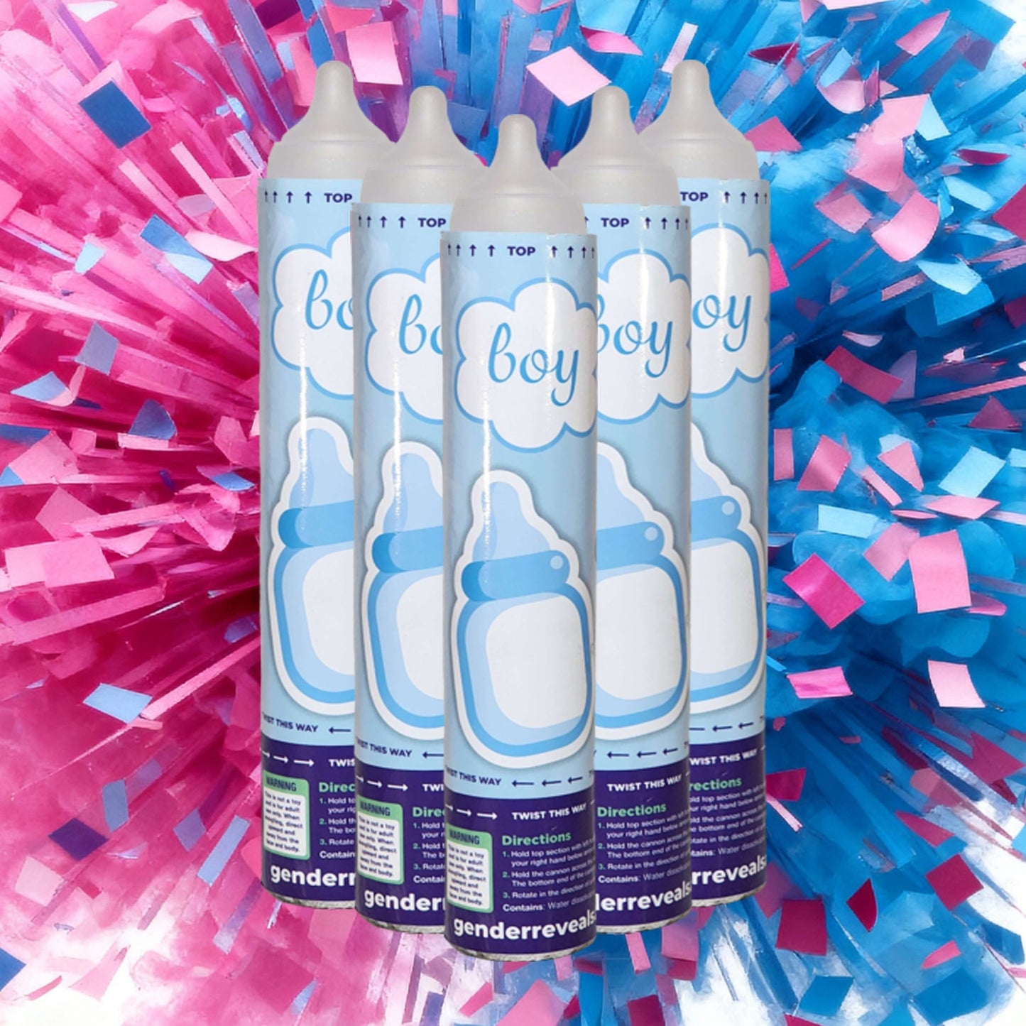 Gender Reveal Confetti Cannon Regular Size 5 Pack Bundle